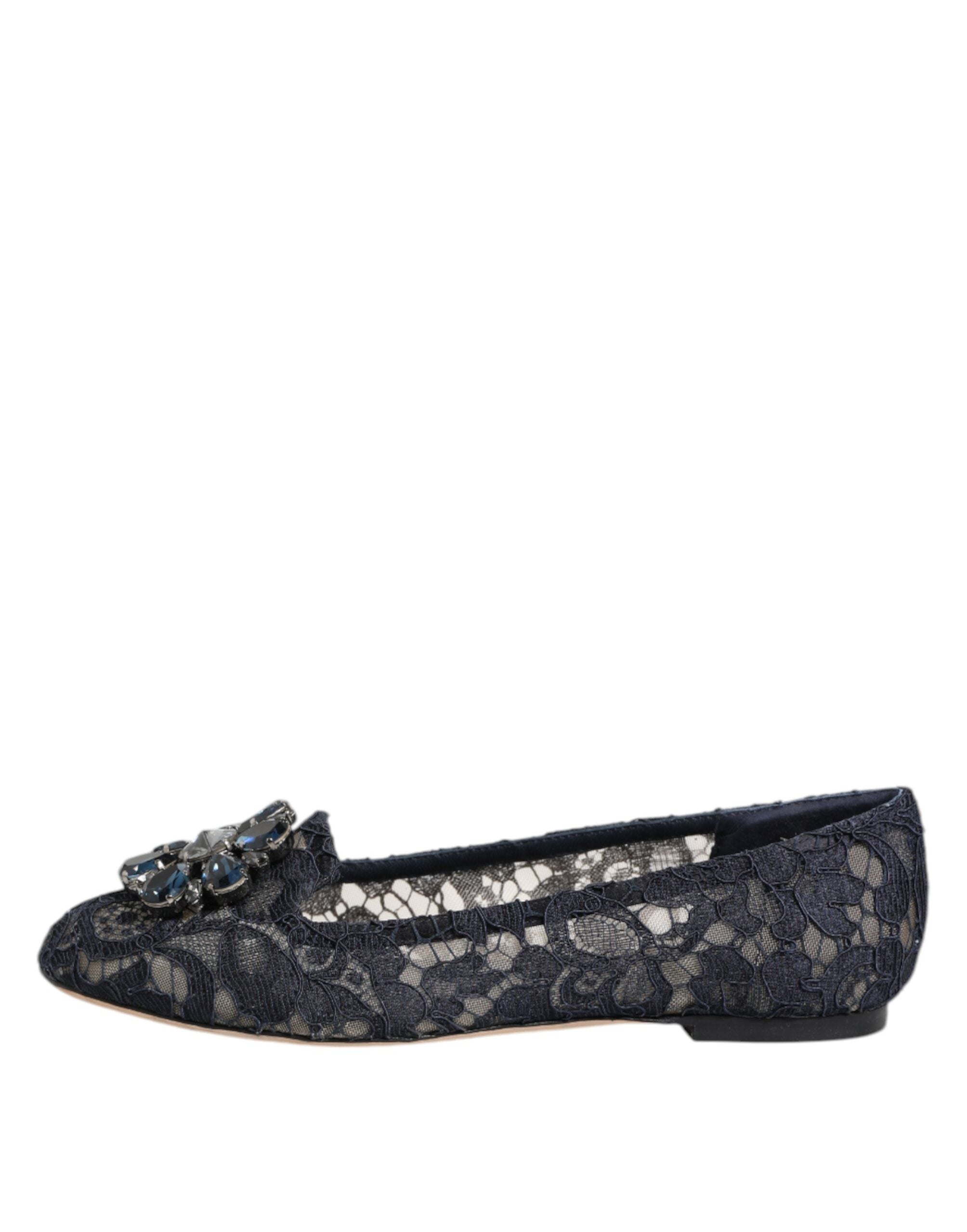 Dolce &amp; Gabbana – Taormina – Flache Schuhe mit Spitzen und Kristallen in Blau
