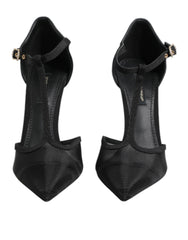 Dolce & Gabbana Schwarze Mesh T-Riemen Stiletto High Heels Schuhe