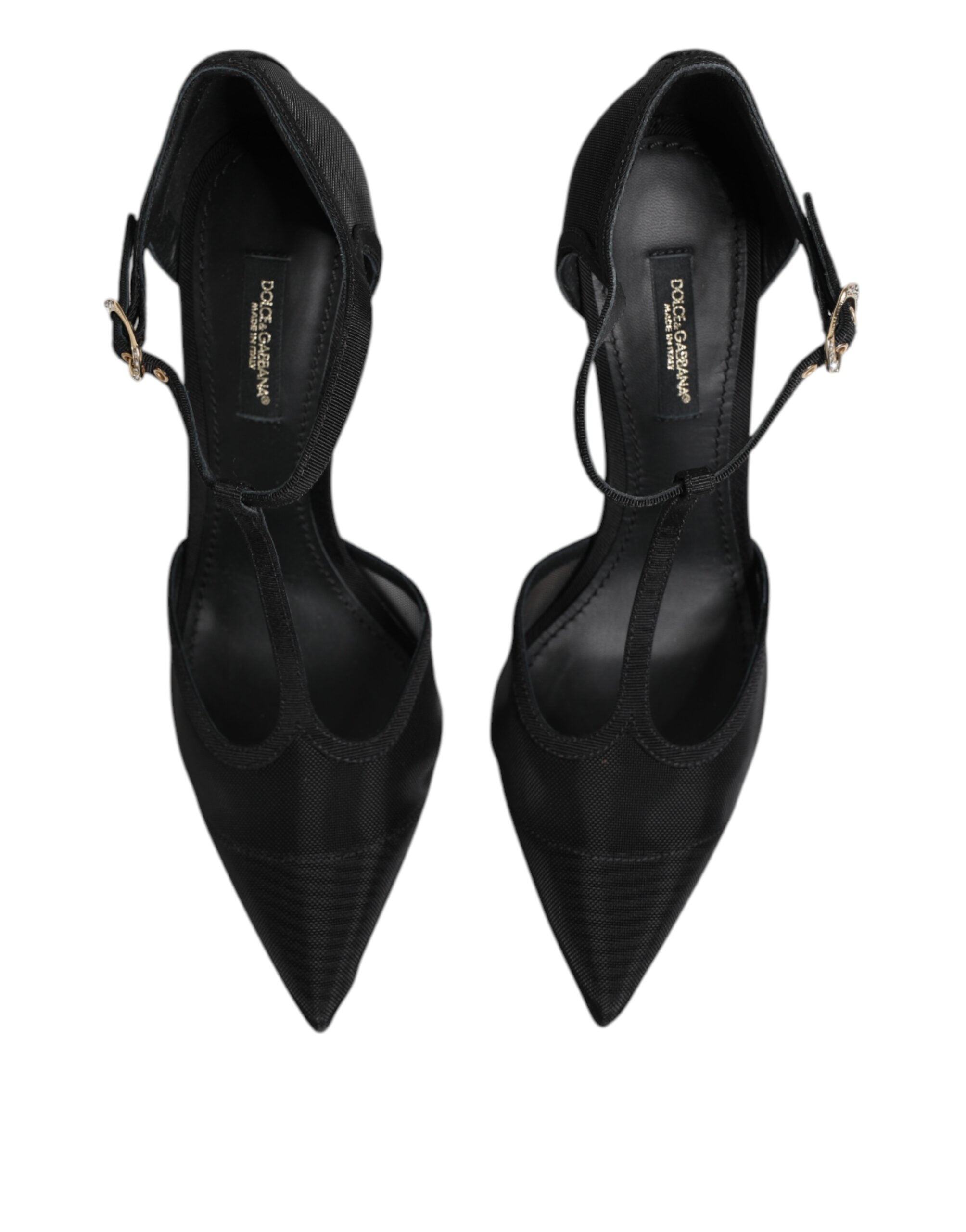 Dolce & Gabbana Schwarze Mesh T-Riemen Stiletto High Heels Schuhe