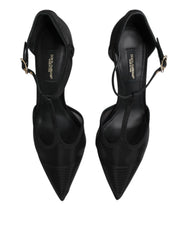 Dolce & Gabbana Schwarze Mesh T-Riemen Stiletto High Heels Schuhe