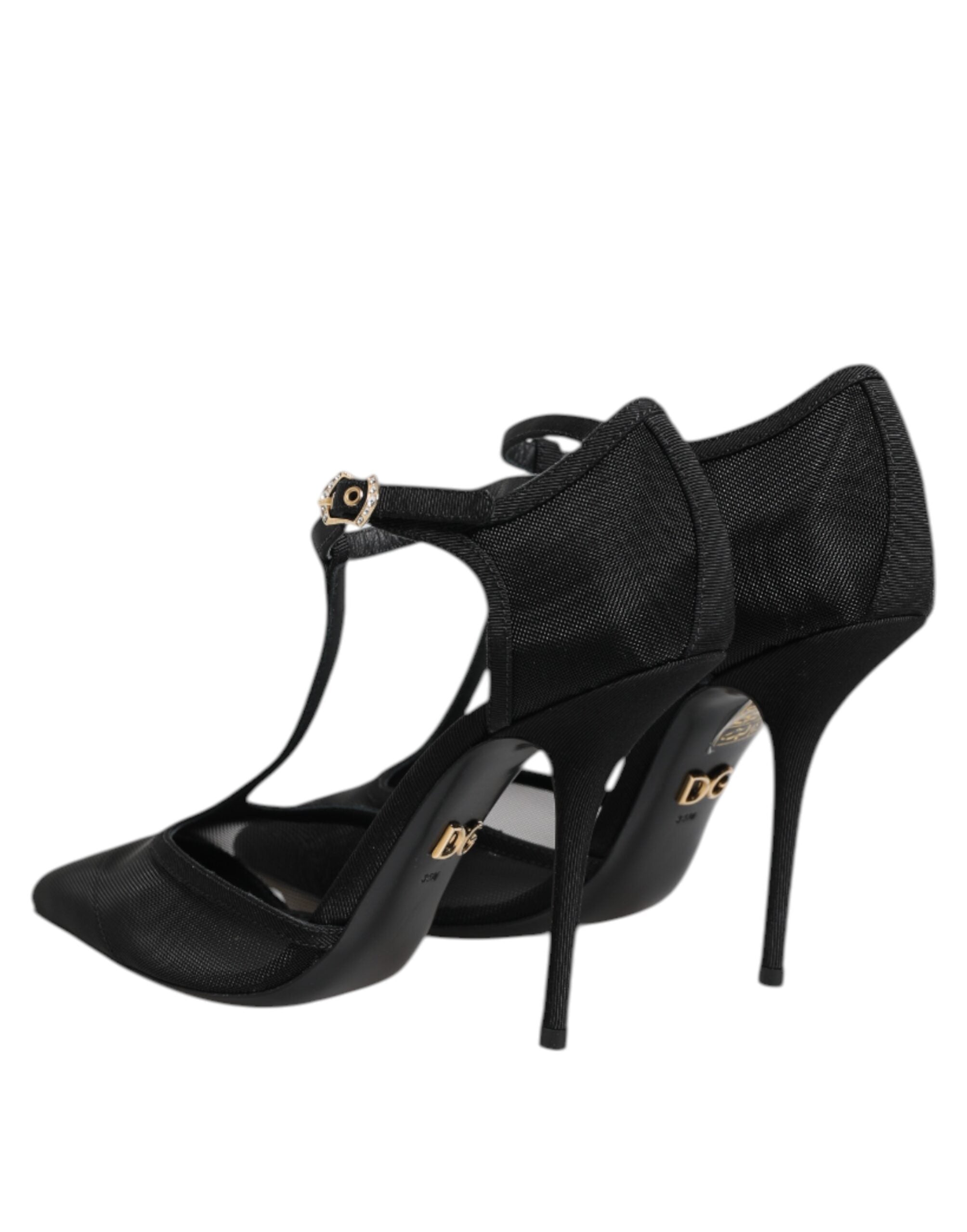 Dolce & Gabbana Schwarze Mesh T-Riemen Stiletto High Heels Schuhe