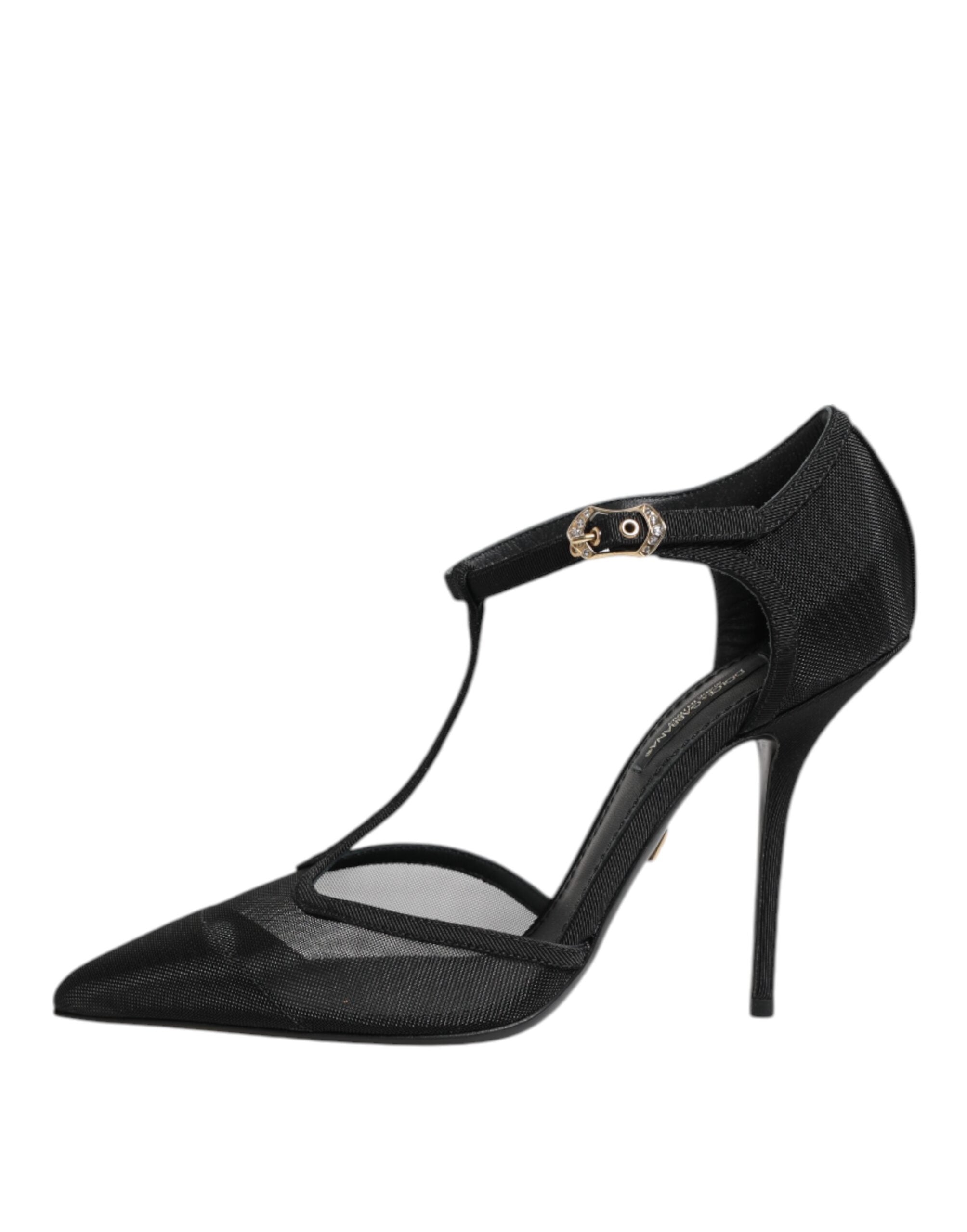 Dolce & Gabbana Schwarze Mesh T-Riemen Stiletto High Heels Schuhe