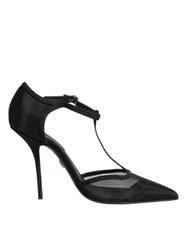 Dolce & Gabbana Schwarze Mesh T-Riemen Stiletto High Heels Schuhe