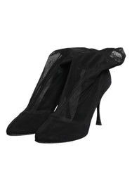 Dolce & Gabbana Schwarze Seiden-Stretch-Mesh-Sockenstiefel Schuhe