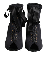 Dolce & Gabbana Schwarze Stiletto-Heels Schnürstiefel Schuhe
