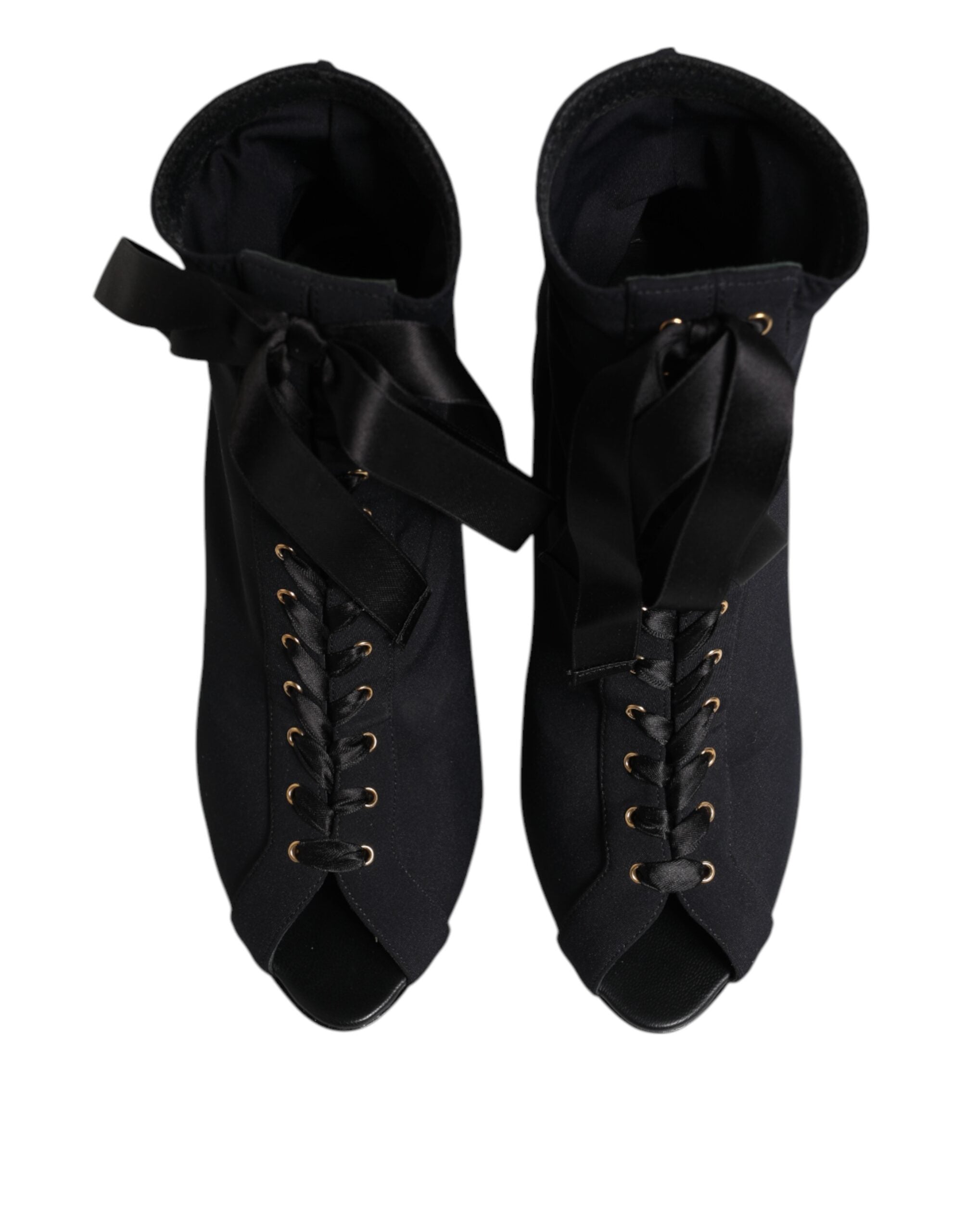 Dolce & Gabbana Schwarze Stiletto-Heels Schnürstiefel Schuhe