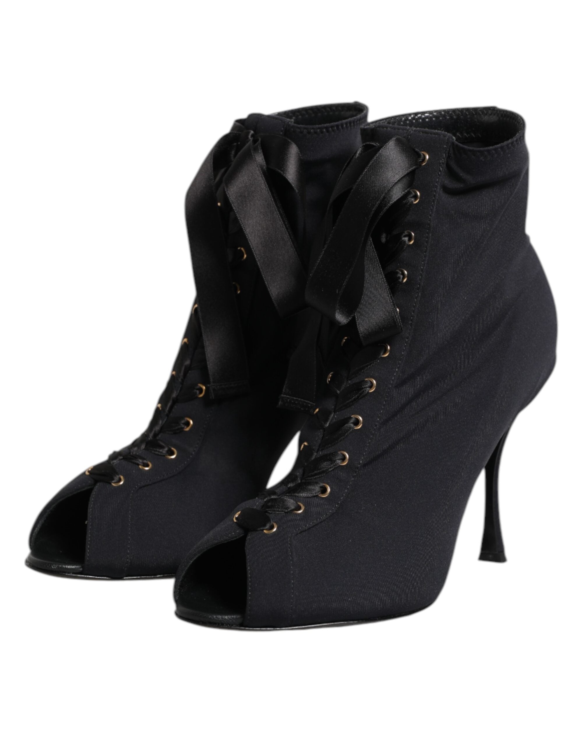 Dolce & Gabbana Schwarze Stiletto-Heels Schnürstiefel Schuhe