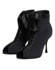 Dolce & Gabbana Schwarze Stiletto-Heels Schnürstiefel Schuhe