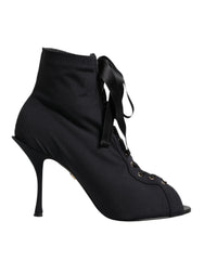 Dolce & Gabbana Schwarze Stiletto-Heels Schnürstiefel Schuhe
