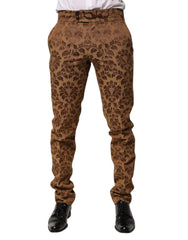 Dolce & Gabbana Braune florale Jacquard Skinny-Hose für Herren