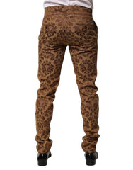 Dolce & Gabbana Braune florale Jacquard Skinny-Hose für Herren