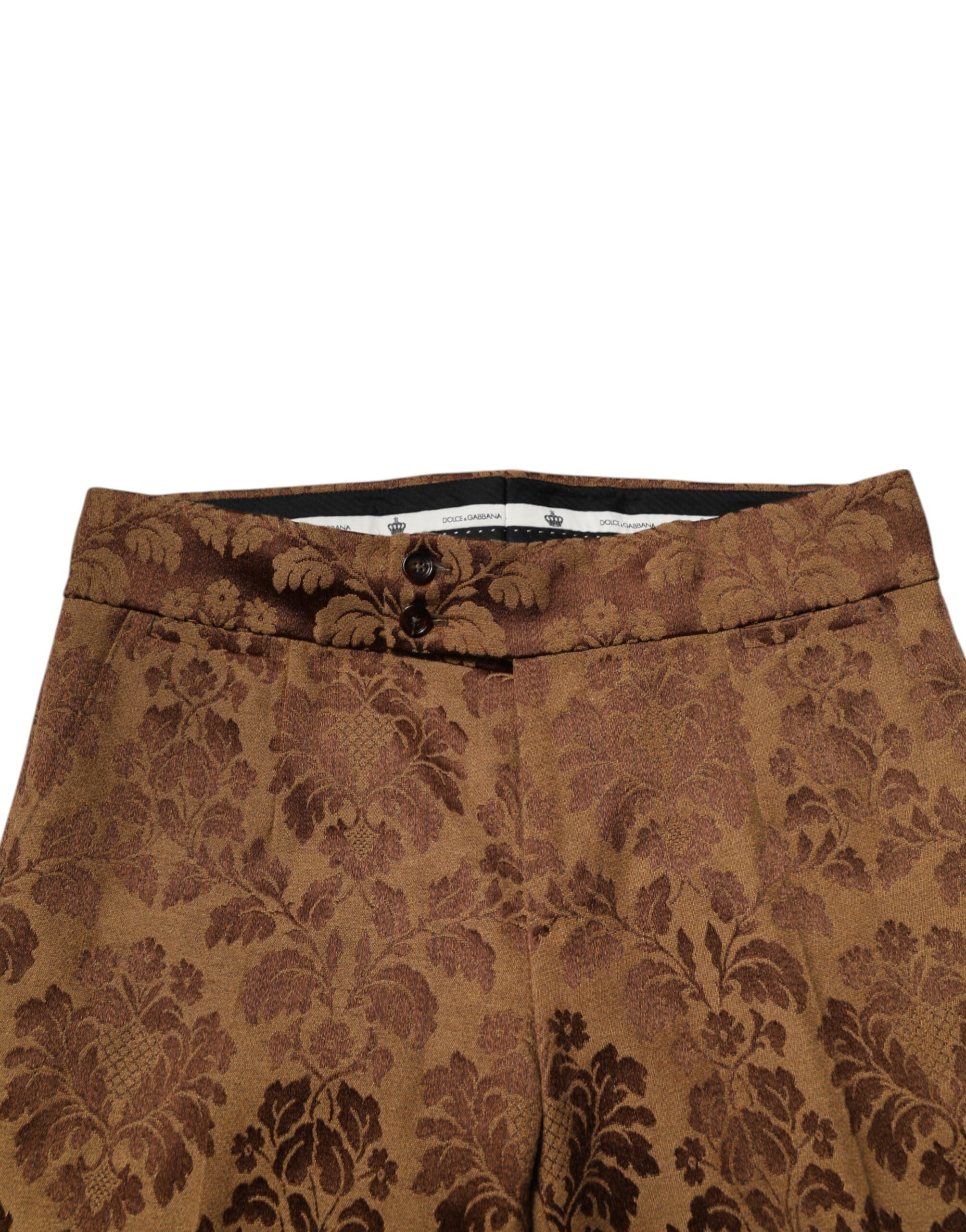 Dolce & Gabbana Braune florale Jacquard Skinny-Hose für Herren