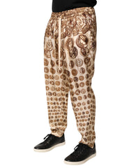 Dolce & Gabbana Beige Münz-Print Seiden-Twill Jogginghose für Herren