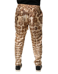 Dolce & Gabbana Beige Münz-Print Seiden-Twill Jogginghose für Herren