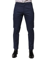 Dolce & Gabbana Blauwe Katoenen Taps Toelopende Formele Herenbroek