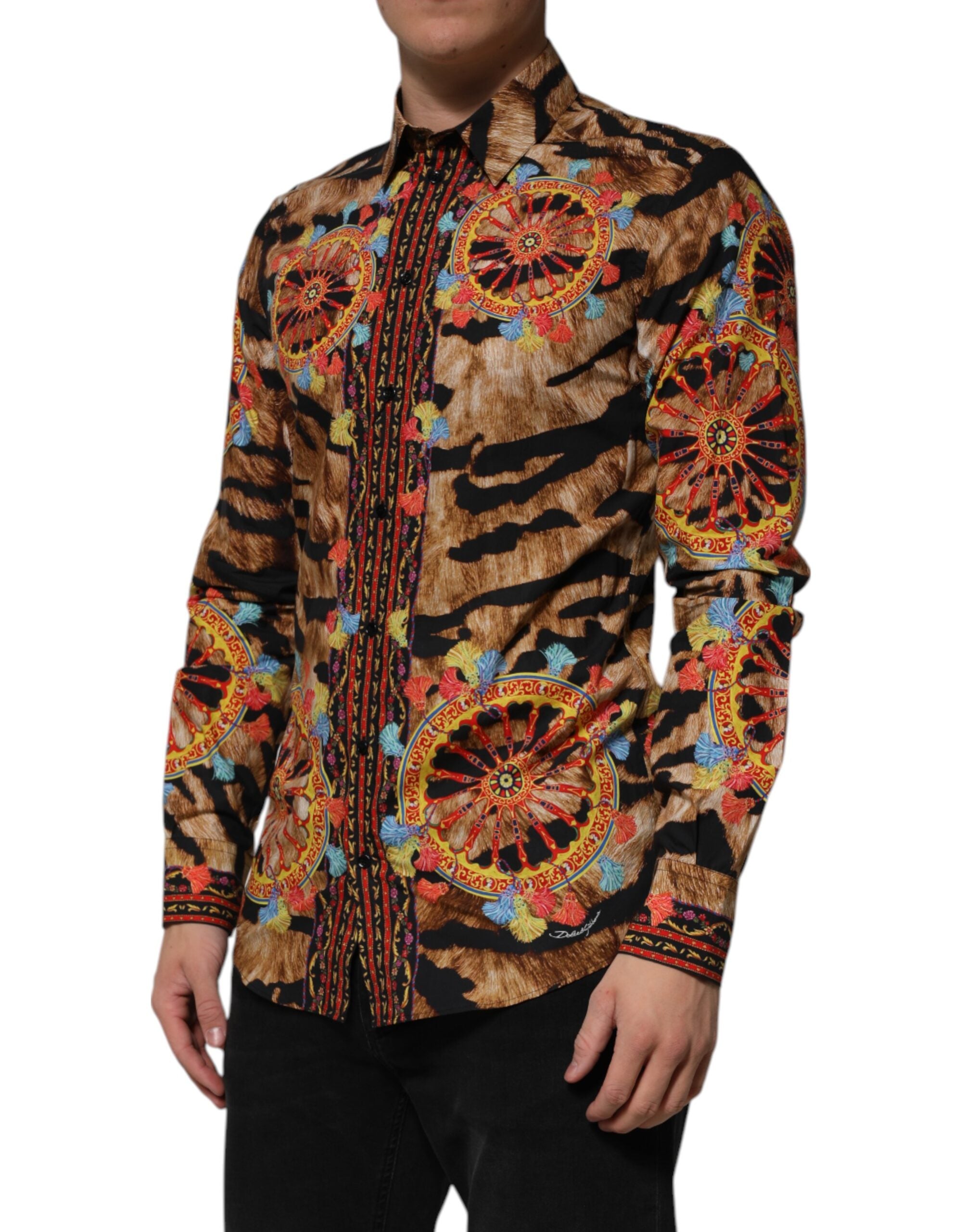 Dolce & Gabbana GOLD Baumwolle Tiger Carretto Langarmhemd