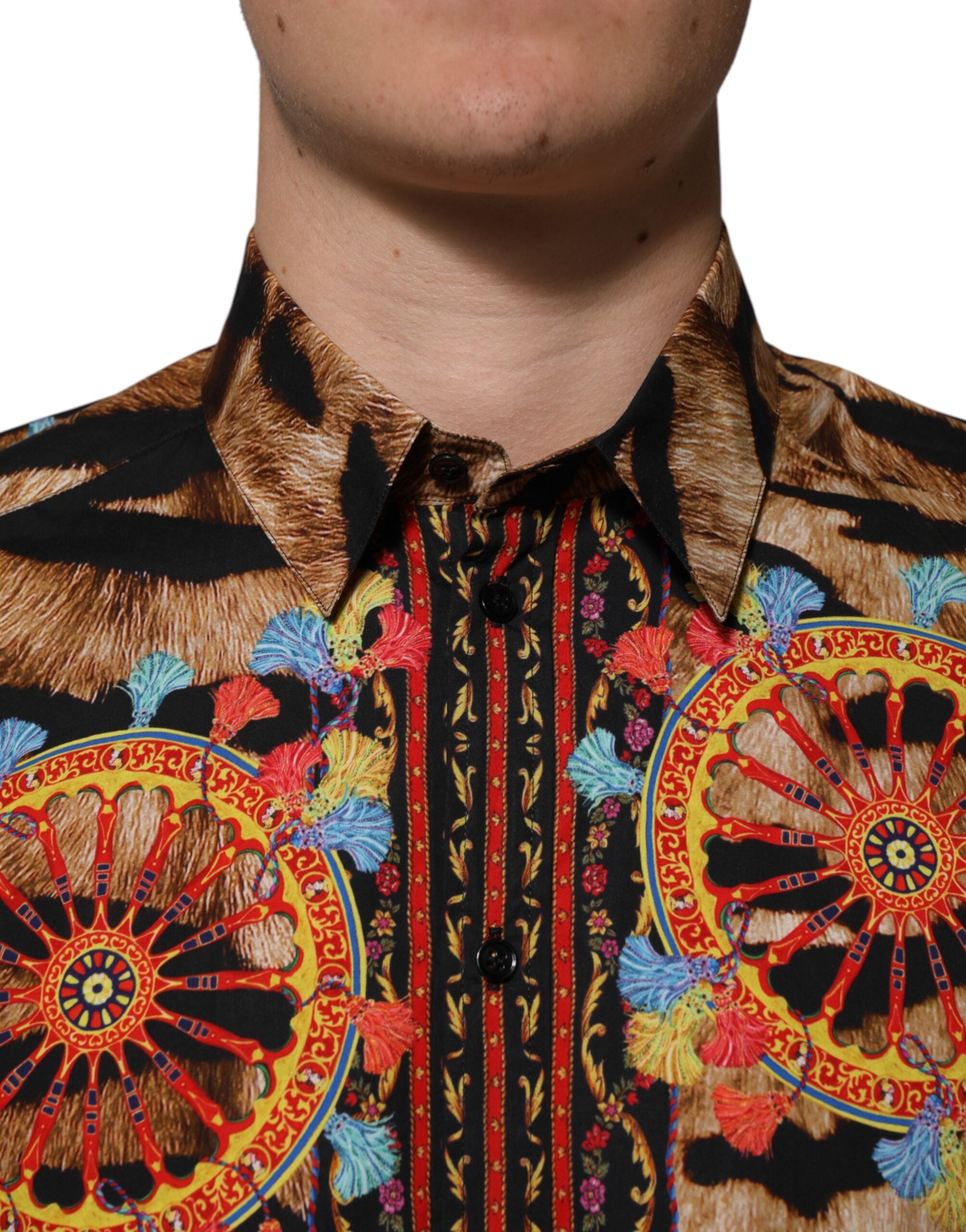 Dolce & Gabbana GOLD Baumwolle Tiger Carretto Langarmhemd