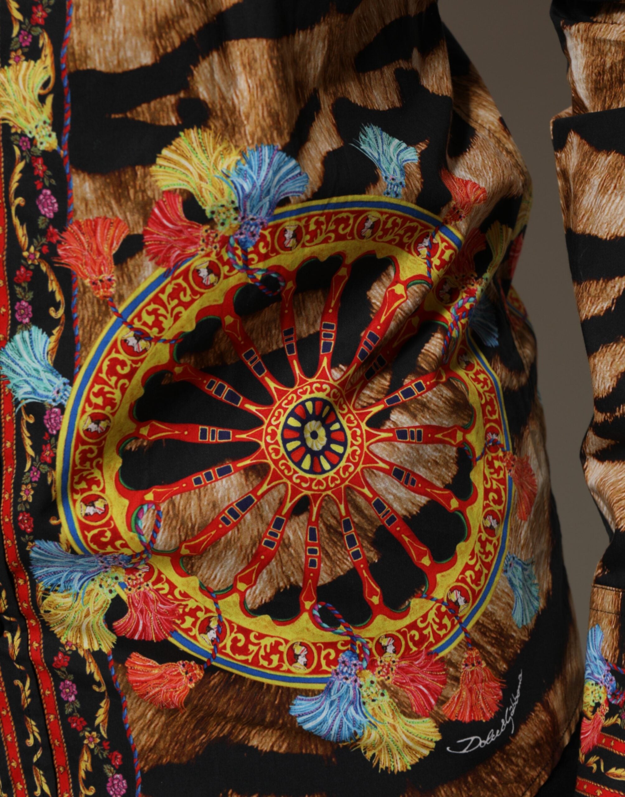 Dolce & Gabbana GOLD Baumwolle Tiger Carretto Langarmhemd