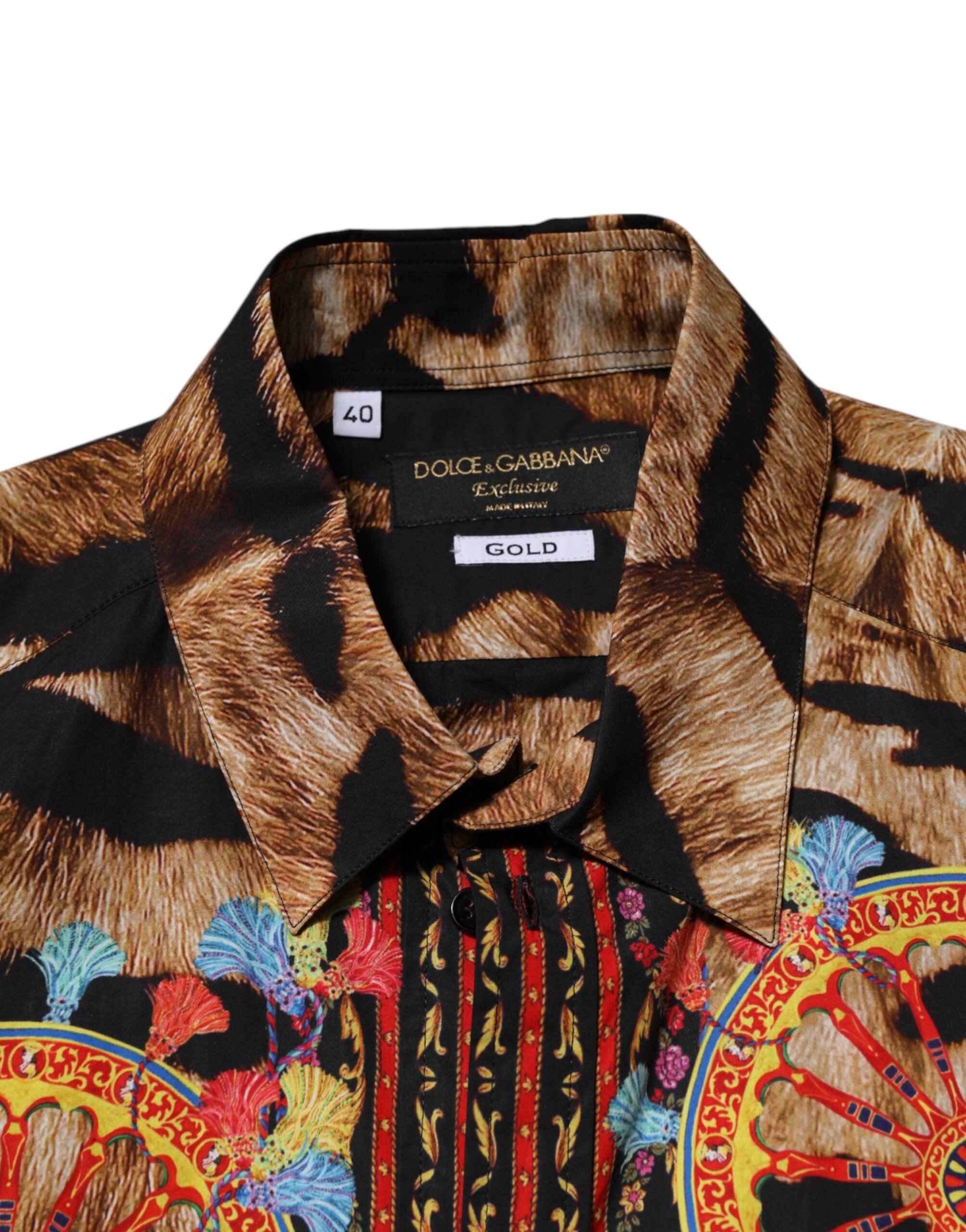 Dolce & Gabbana GOLD Baumwolle Tiger Carretto Langarmhemd