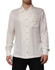 Dolce & Gabbana Wit Zijden Overhemd Met Lange Mouwen En DG Logoprint