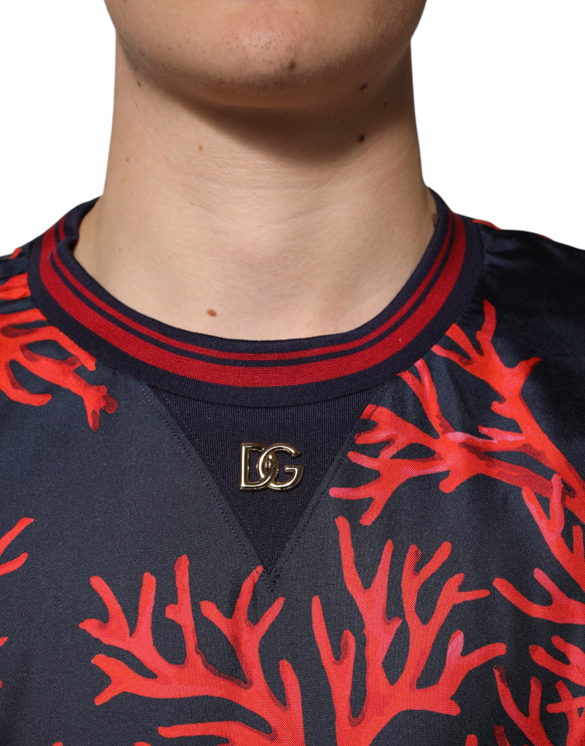 Dolce & Gabbana Navy Rode Zijden Trui Met Koraalprint