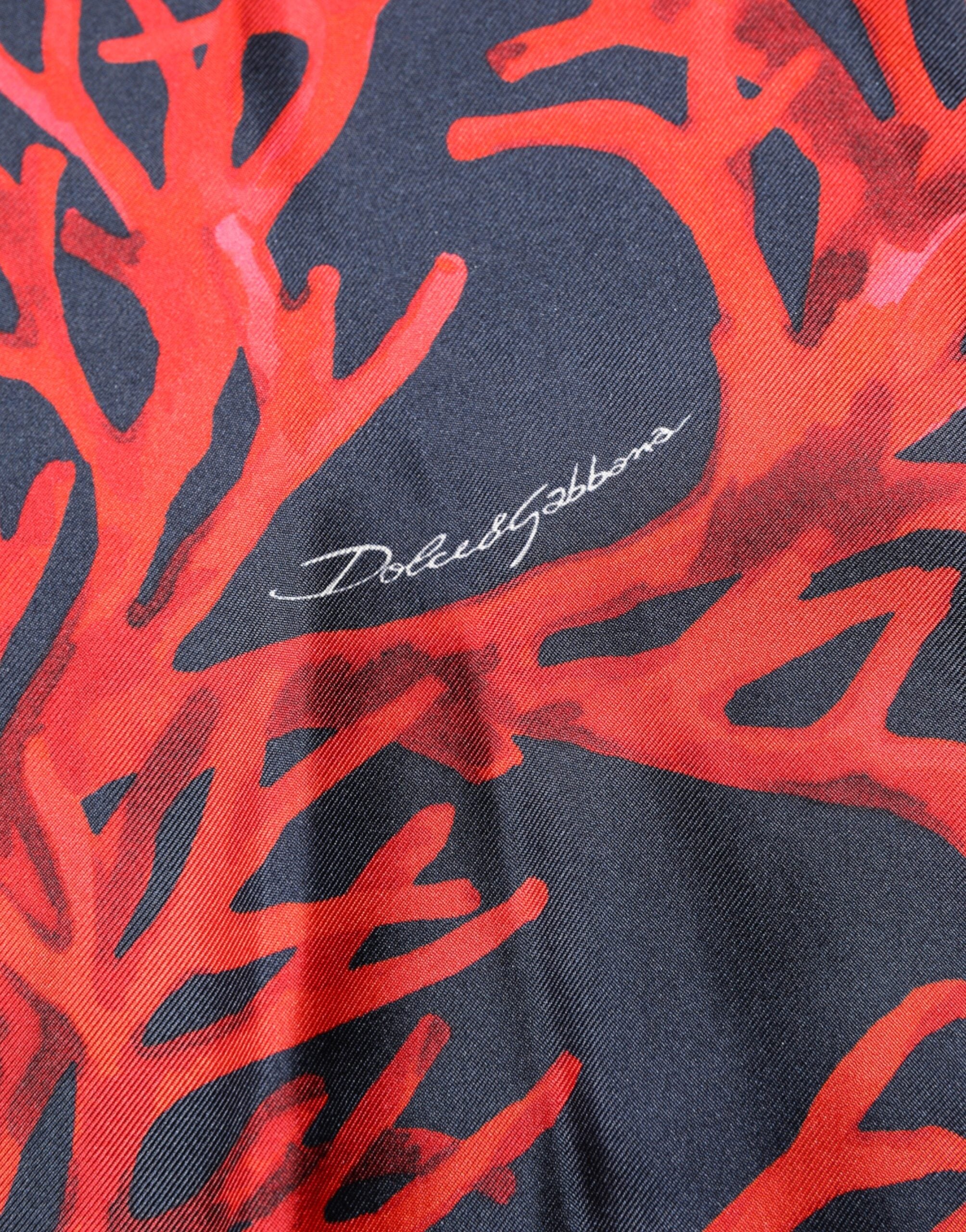 Dolce & Gabbana Navy Rode Zijden Trui Met Koraalprint