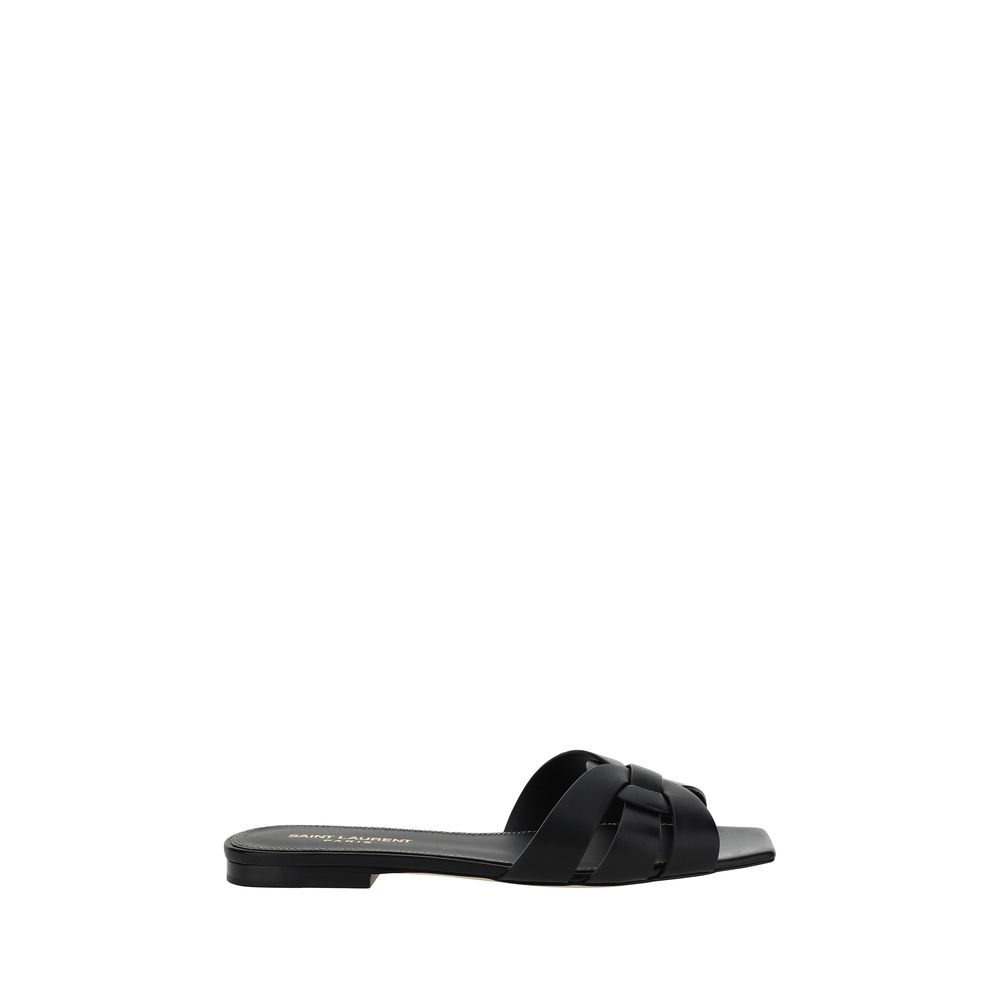 Saint Laurent Schwarze Kalbsleder Bos Taurus Riemchensandalen