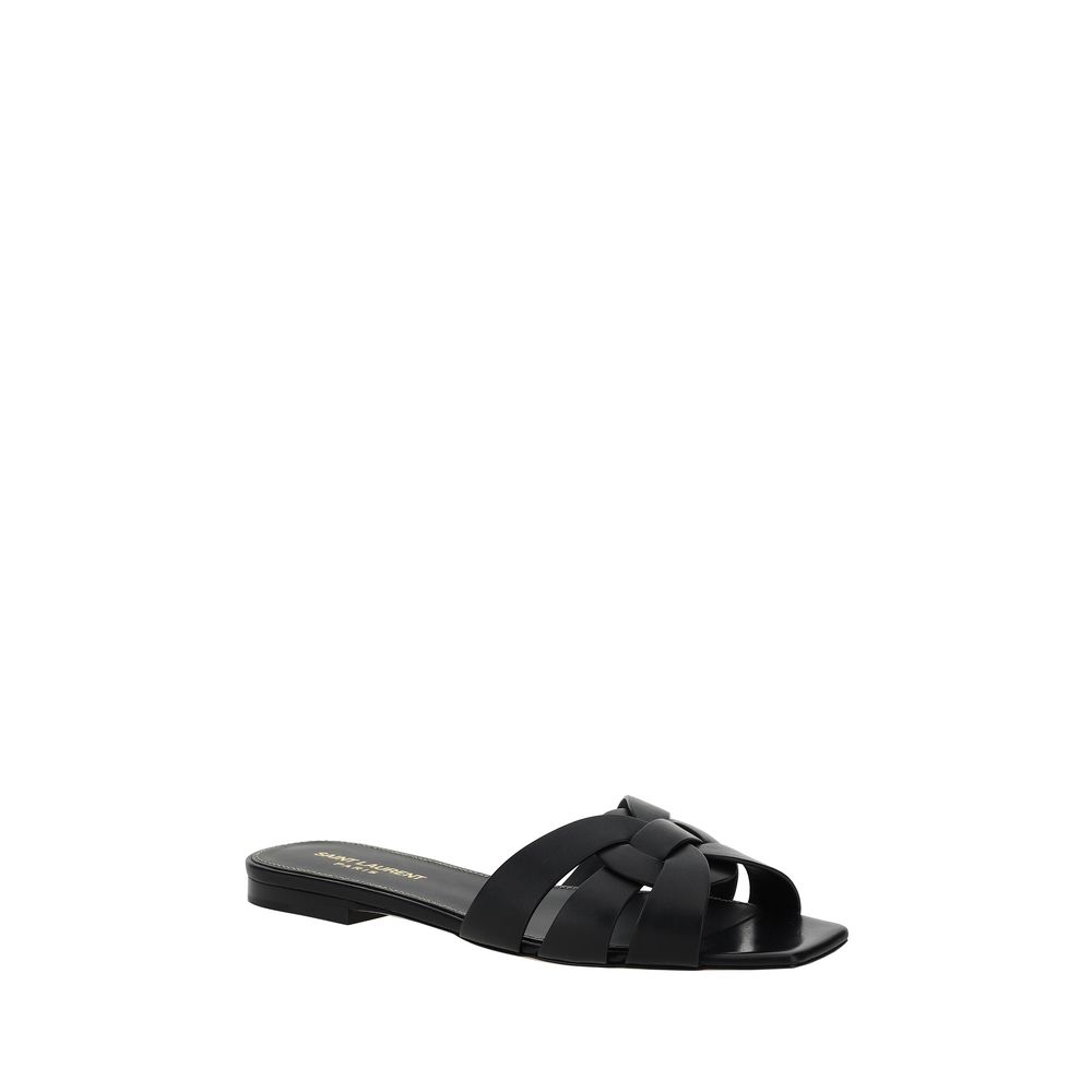 Saint Laurent Schwarze Kalbsleder Bos Taurus Riemchensandalen