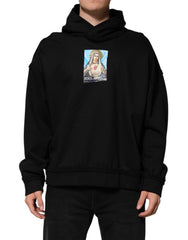Dolce & Gabbana Schwarzer bedruckter Kapuzenpullover mit Kristallverzierung