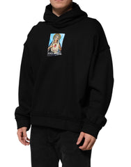 Dolce & Gabbana Schwarzer bedruckter Kapuzenpullover mit Kristallverzierung