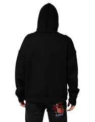 Dolce & Gabbana Schwarzer bedruckter Kapuzenpullover mit Kristallverzierung