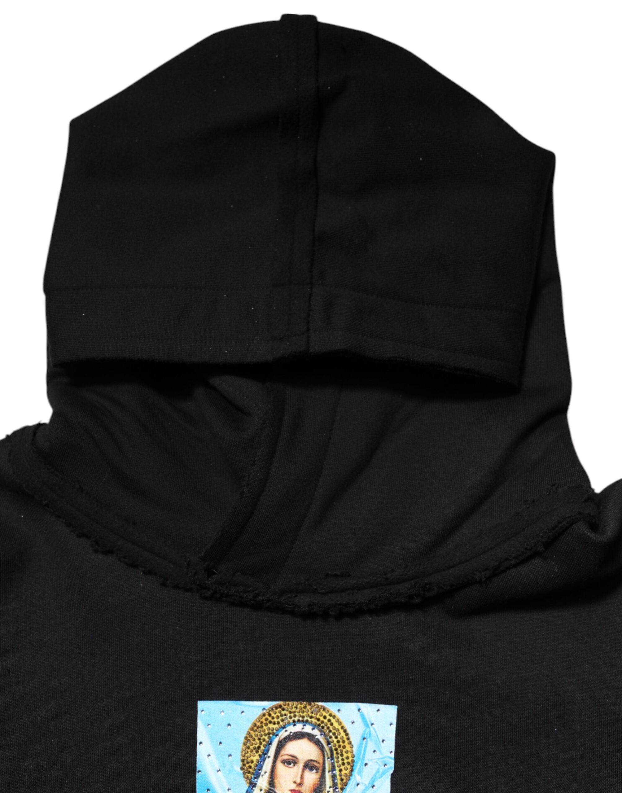 Dolce & Gabbana Schwarzer bedruckter Kapuzenpullover mit Kristallverzierung