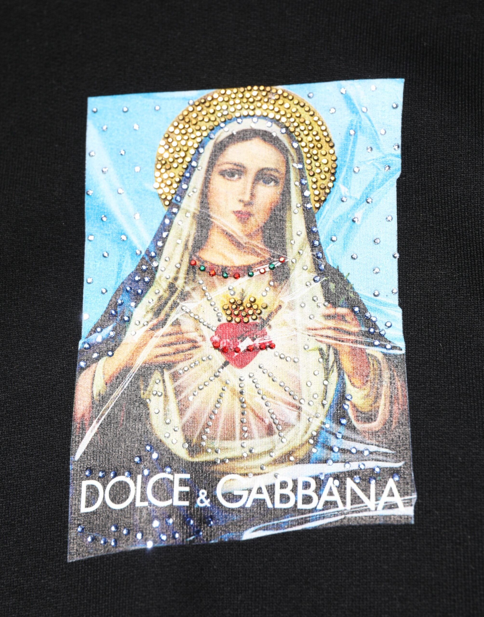 Dolce & Gabbana Schwarzer bedruckter Kapuzenpullover mit Kristallverzierung