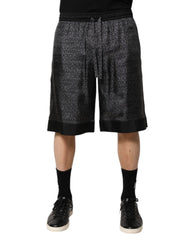 Dolce & Gabbana Grijs Zwart Zijde DG Logo Heren Bermuda Shorts