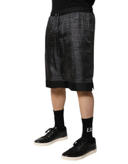 Dolce & Gabbana Grijs Zwart Zijde DG Logo Heren Bermuda Shorts
