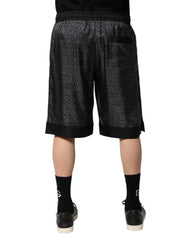 Dolce & Gabbana Grijs Zwart Zijde DG Logo Heren Bermuda Shorts