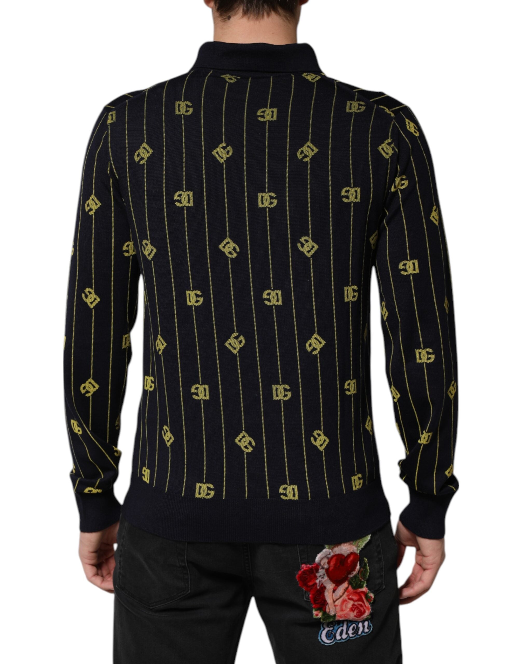 Dolce & Gabbana Schwarzes Polo-Shirt aus Logo-Jacquard-Strick