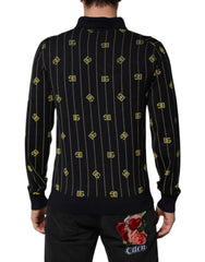Dolce & Gabbana Schwarzes Polo-Shirt aus Logo-Jacquard-Strick