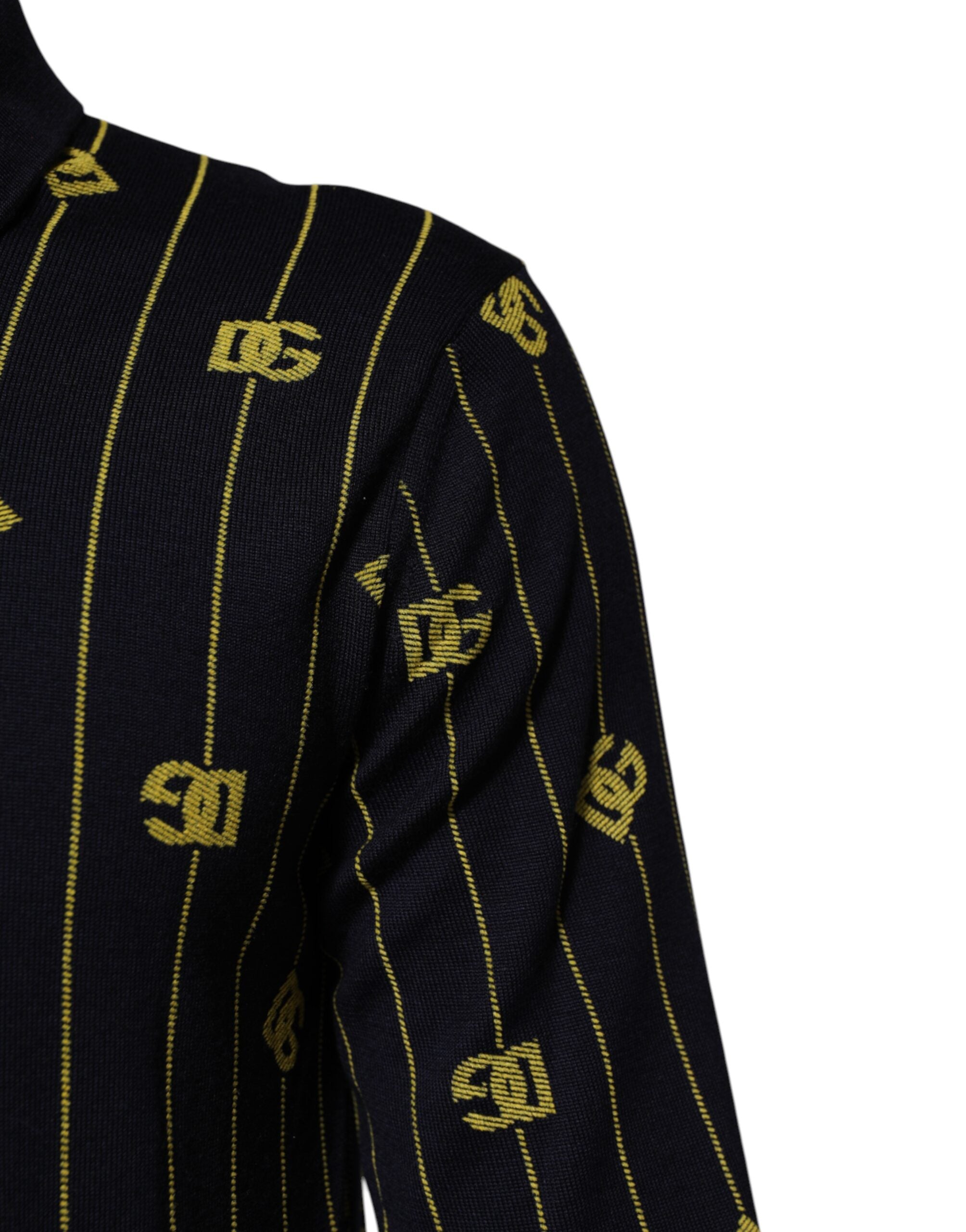 Dolce & Gabbana Schwarzes Polo-Shirt aus Logo-Jacquard-Strick