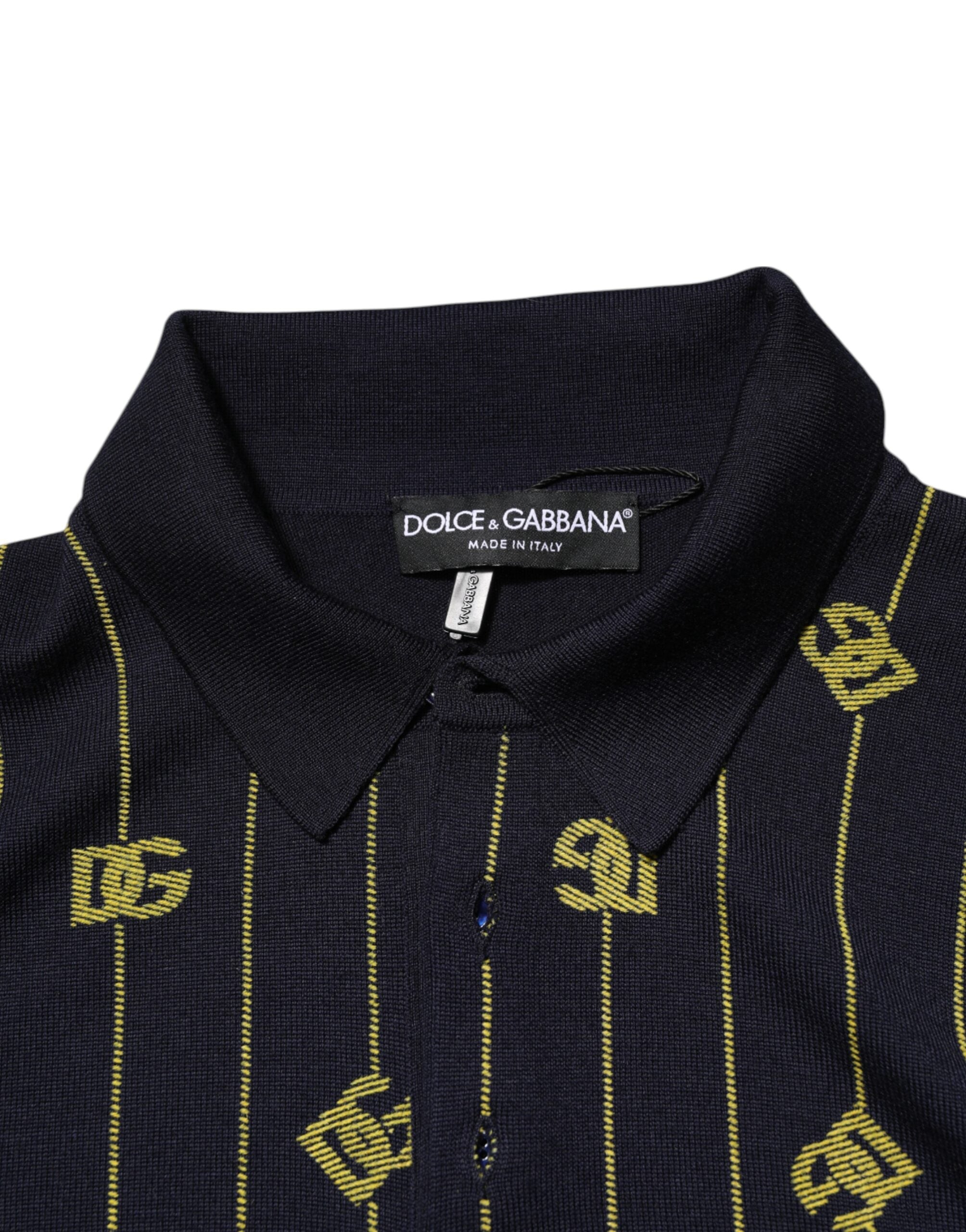 Dolce & Gabbana Schwarzes Polo-Shirt aus Logo-Jacquard-Strick