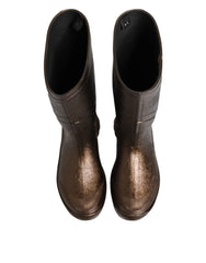 Dolce & Gabbana Metallic Bronze Pull On Regenlaarzen Schoenen
