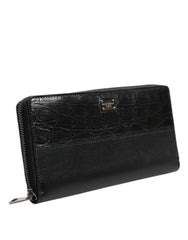 Dolce & Gabbana Zwarte Leren Portemonnee met Logoplaatje en Ritssluiting