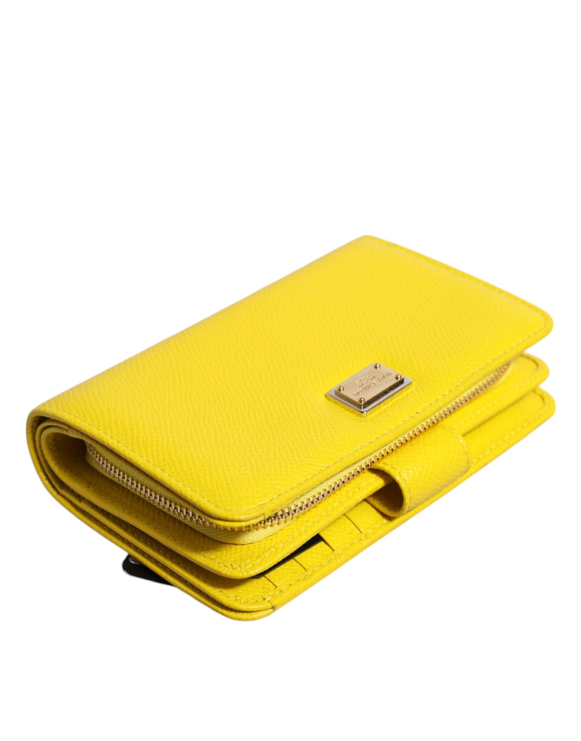 Dolce & Gabbana Gele Leren Bifold Continentale Clutch Portemonnee