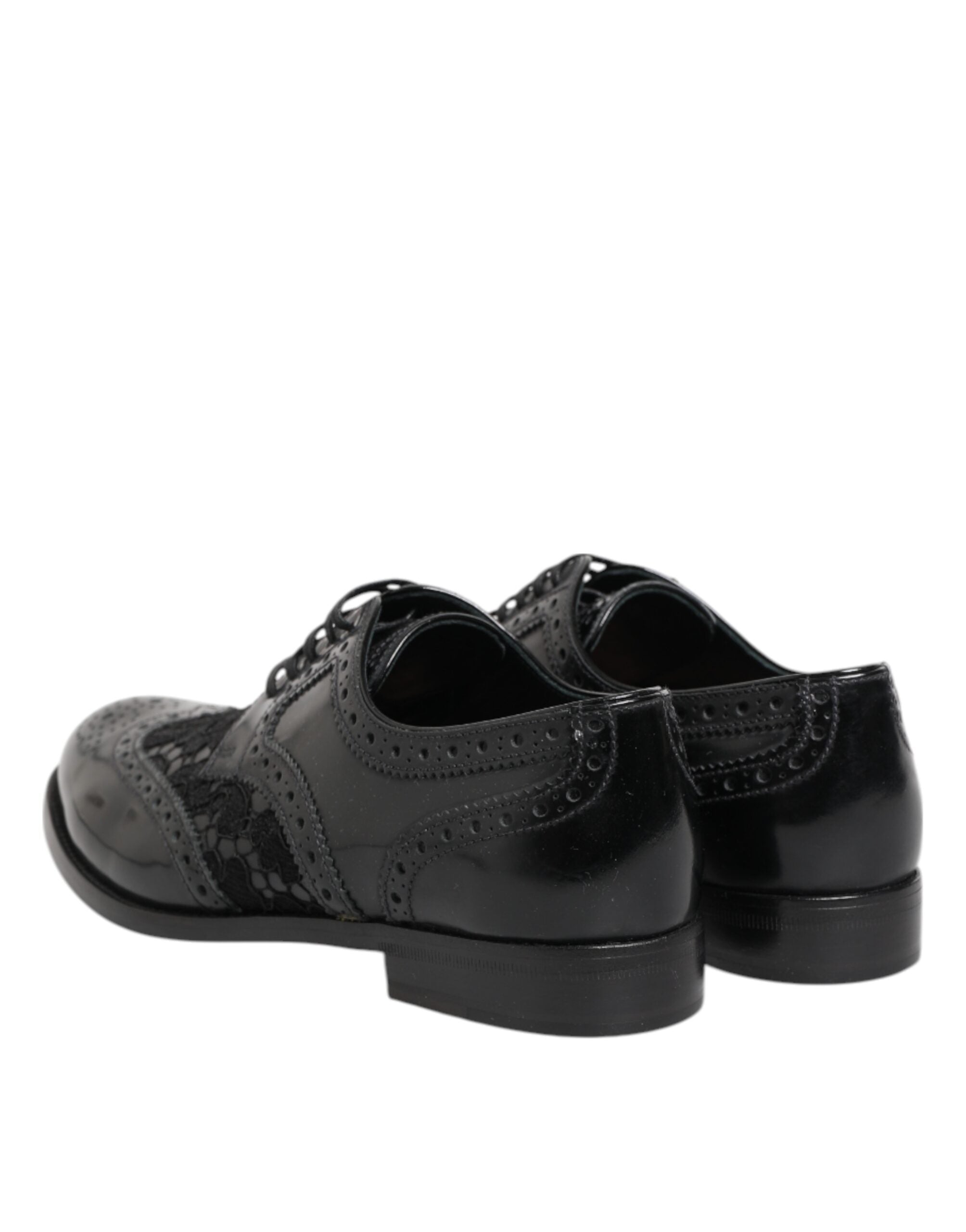 Dolce & Gabbana Schwarzes Leder Blumen-Spitzenkleid Formelle Schuhe
