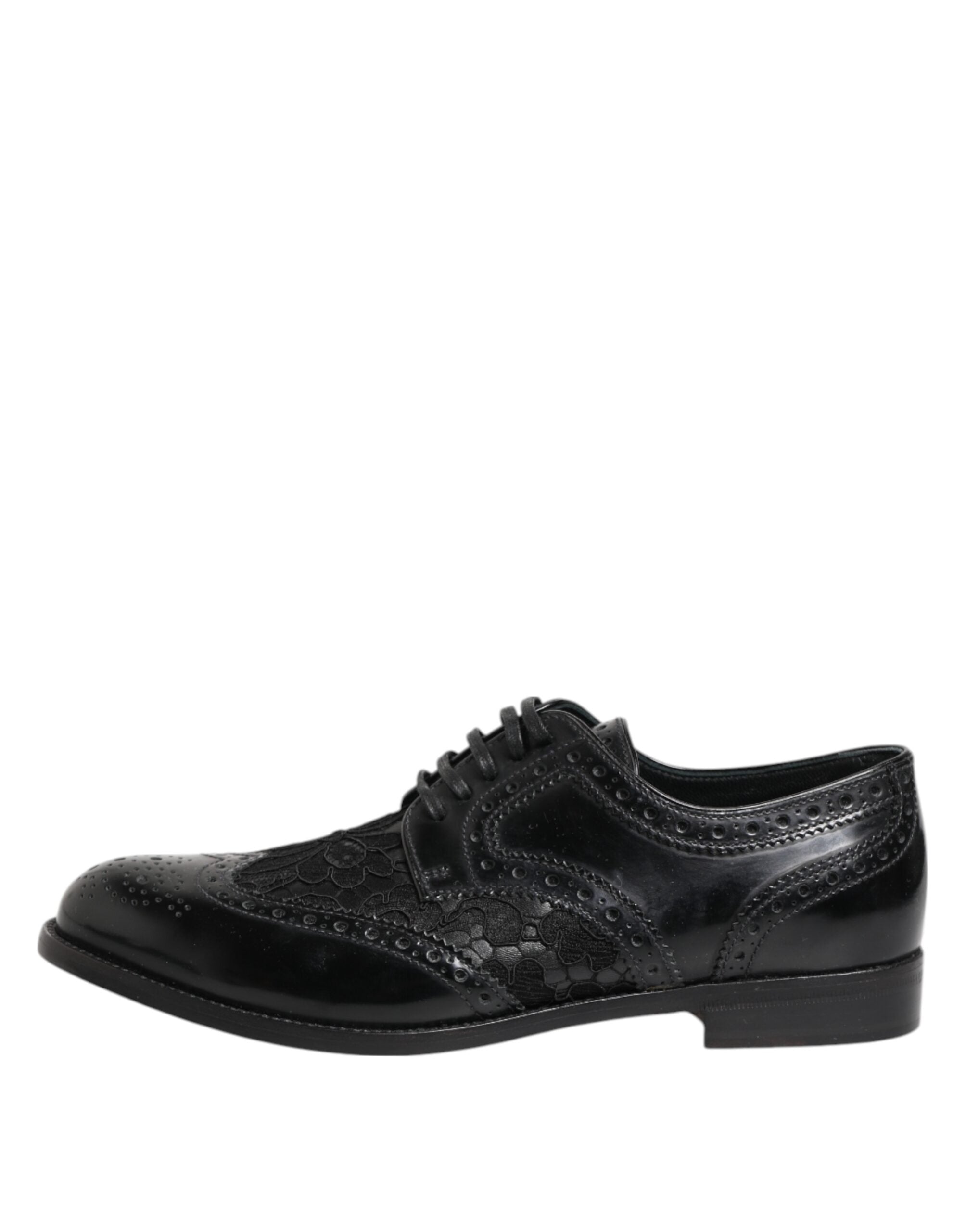 Dolce & Gabbana Schwarzes Leder Blumen-Spitzenkleid Formelle Schuhe