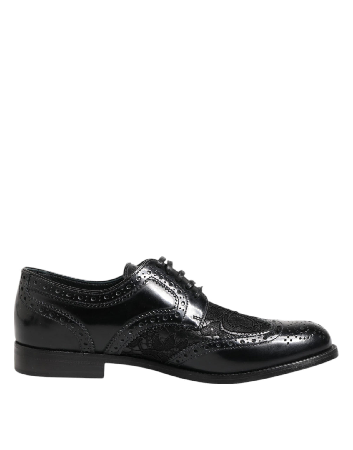 Dolce & Gabbana Schwarzes Leder Blumen-Spitzenkleid Formelle Schuhe