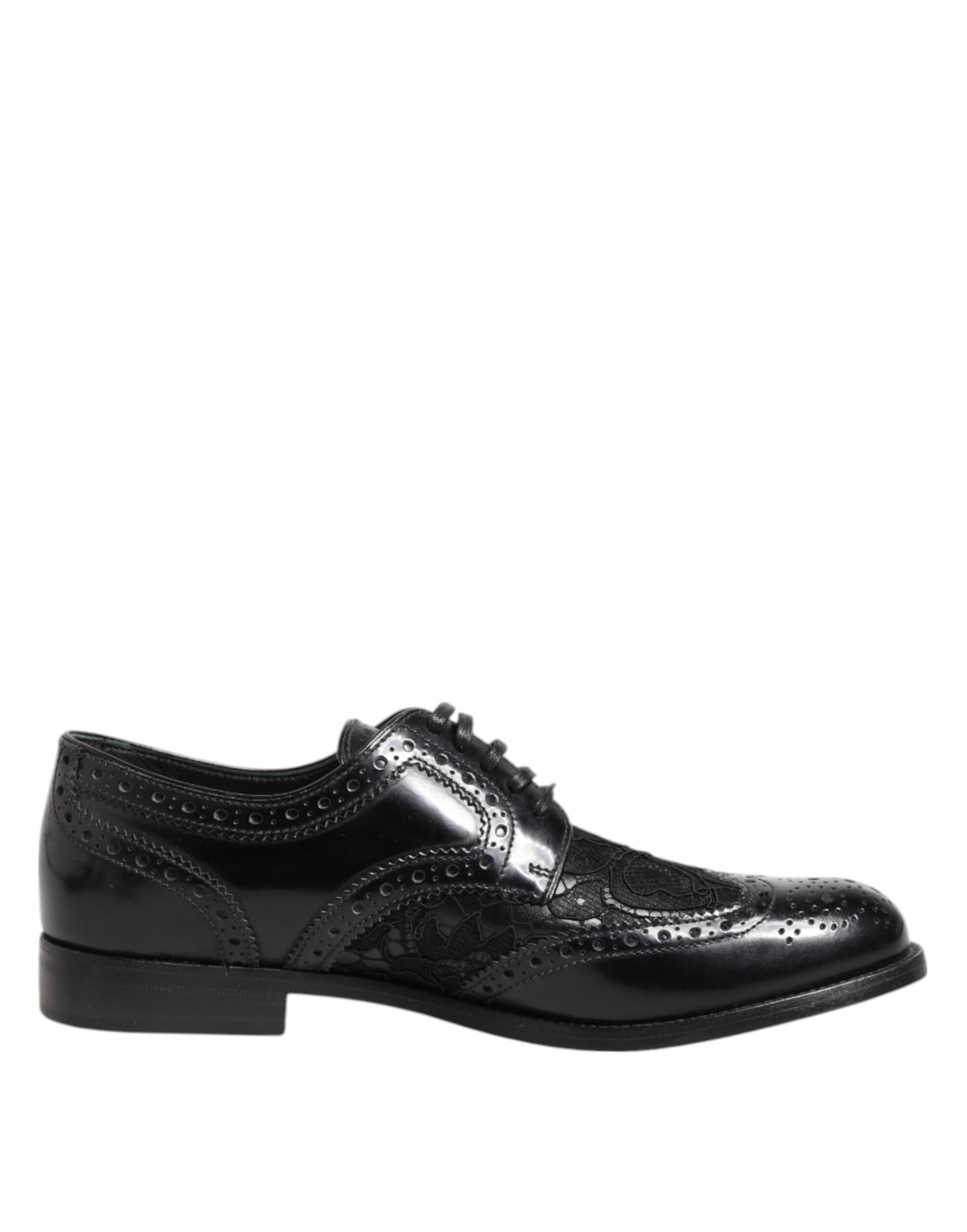 Dolce & Gabbana Schwarzes Leder Blumen-Spitzenkleid Formelle Schuhe