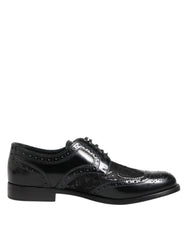 Dolce & Gabbana Schwarzes Leder Blumen-Spitzenkleid Formelle Schuhe