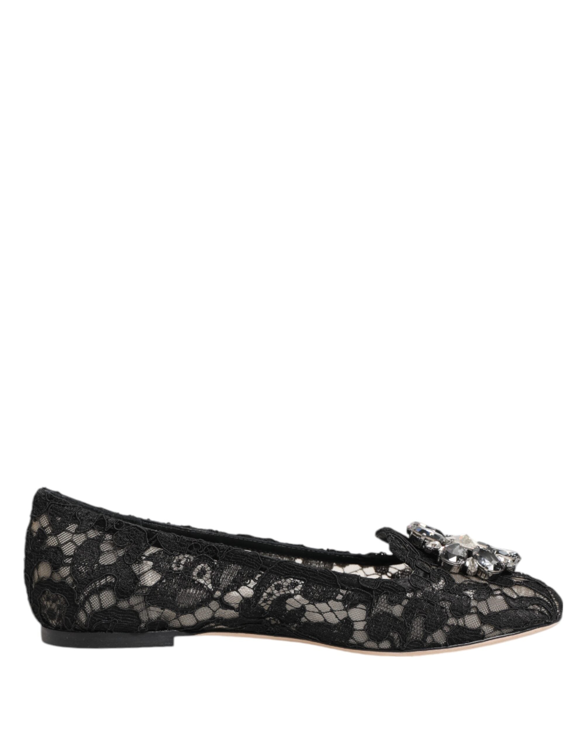 Dolce & Gabbana Schwarze Taormina-Spitze Kristall-Ballerinas