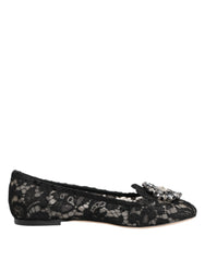 Dolce & Gabbana Schwarze Taormina-Spitze Kristall-Ballerinas